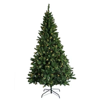 Buy 7ft Pre-lit Artificial Christmas Tree with Warm White LED Lights. Realistic Green Fir, Easy Assembly, Sturdy Metal Stand. Perfect Holiday Decor.